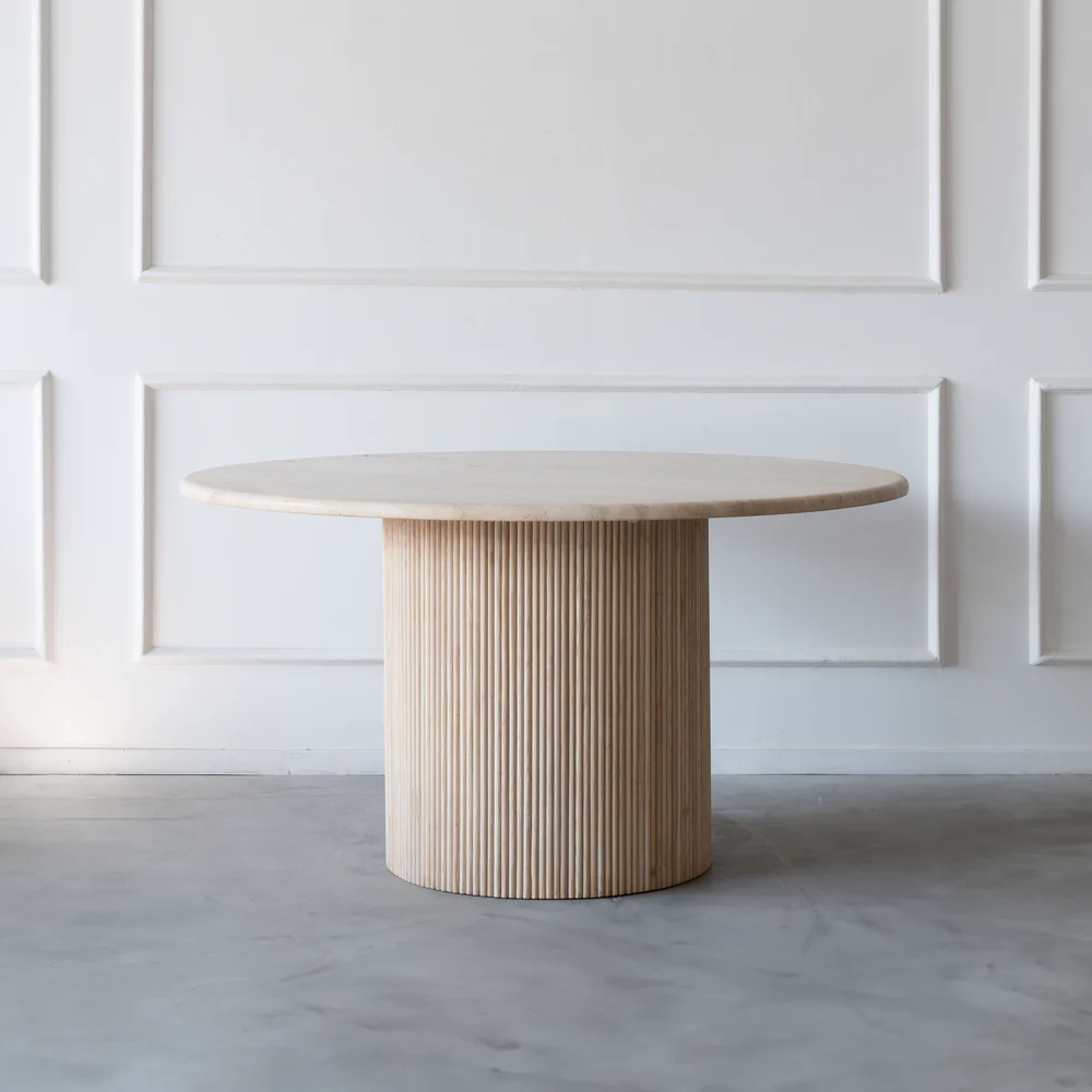 Palm Round Travertine Marble Dining Table Image